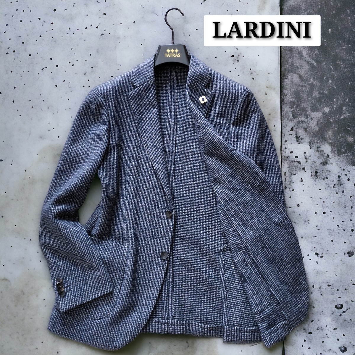 未使用級☆LARDINI テーラードジャケット 最高級メランジウール ネイビージャケット 紺ブレザー アンコン イタリア製 48 ブートニエール1円_画像1