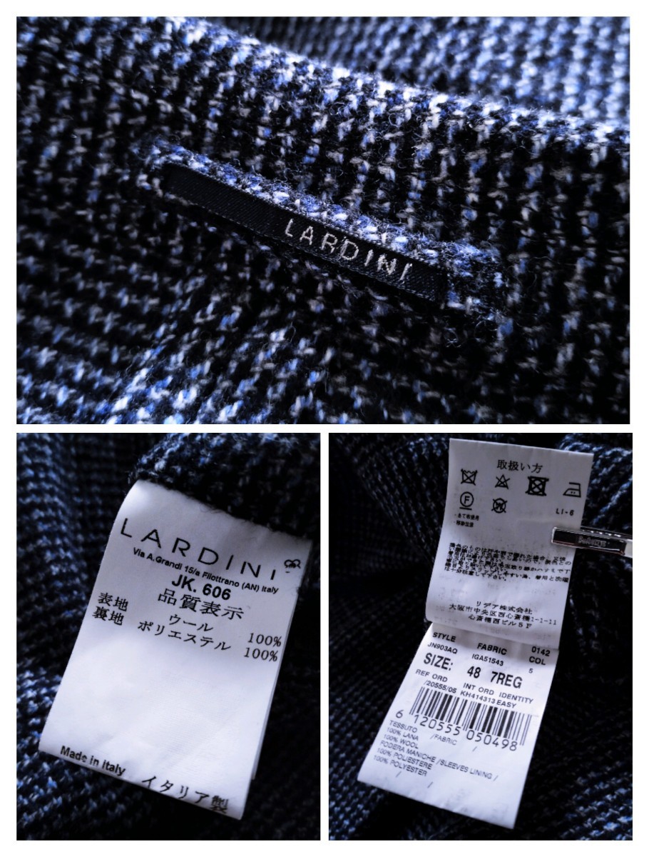 未使用級☆LARDINI テーラードジャケット 最高級メランジウール ネイビージャケット 紺ブレザー アンコン イタリア製 48 ブートニエール1円_画像8