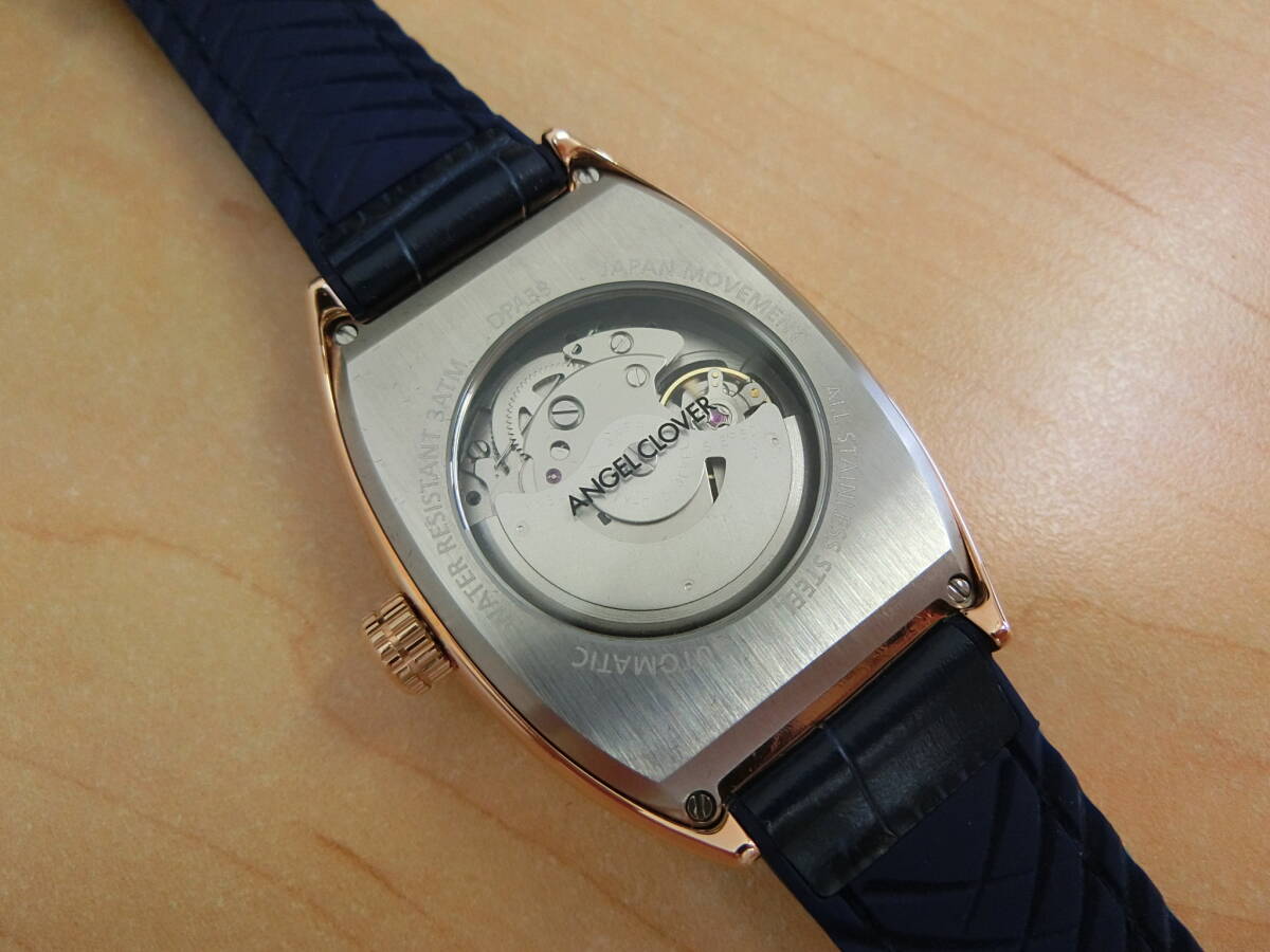 (633) 極美品 稼働 良品 箱付 エンジェルクローバー AT/自動巻 DPA38 ネイビー×スケルトン文字盤 裏スケ メンズ腕時計の画像7