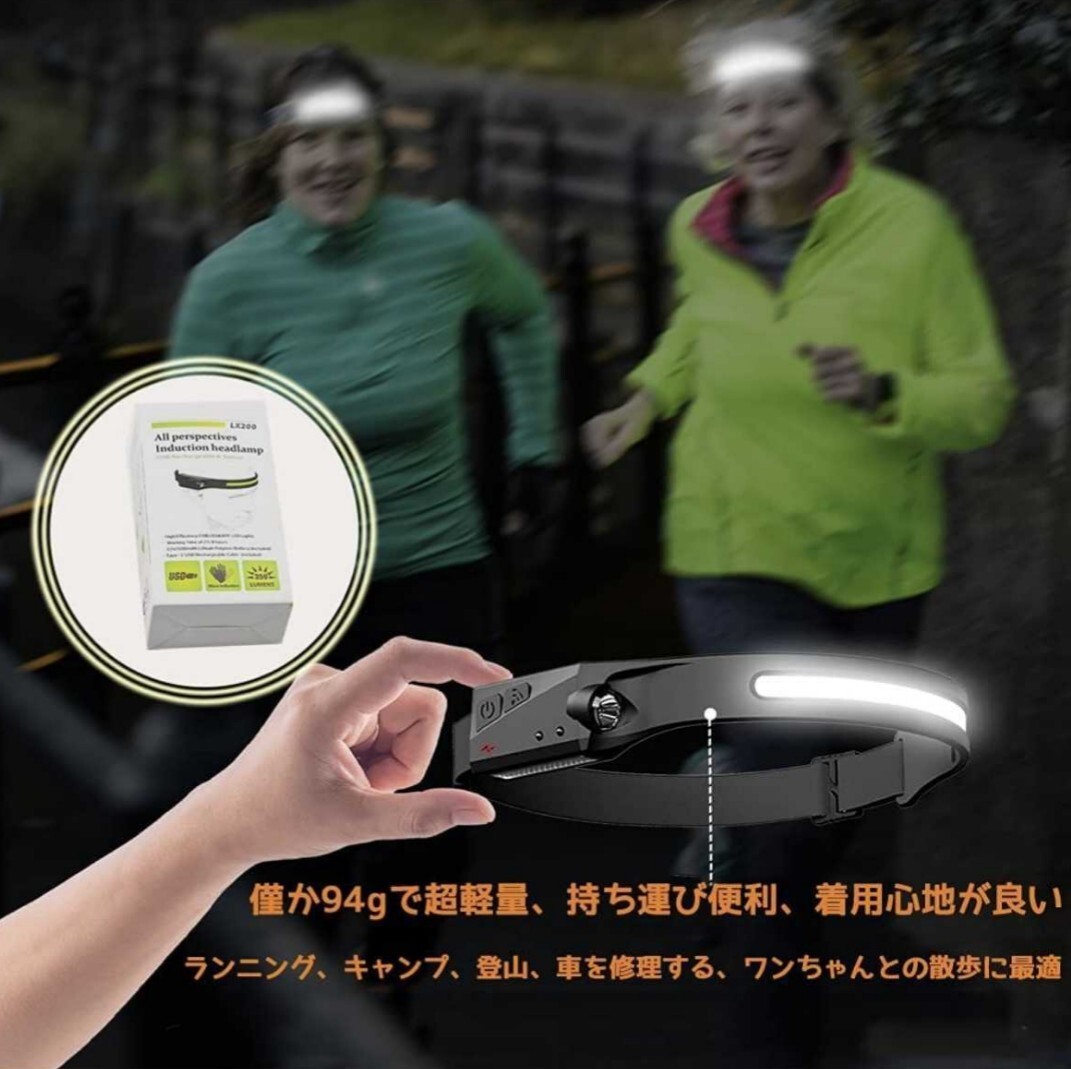 ヘッドライト ヘッドランプ ライト USB IPX4防水 350ルーメン高輝度 サイズ調節可能 軽量 LED 釣り登山 アウトドア キャンプ 災害グッズ の画像4