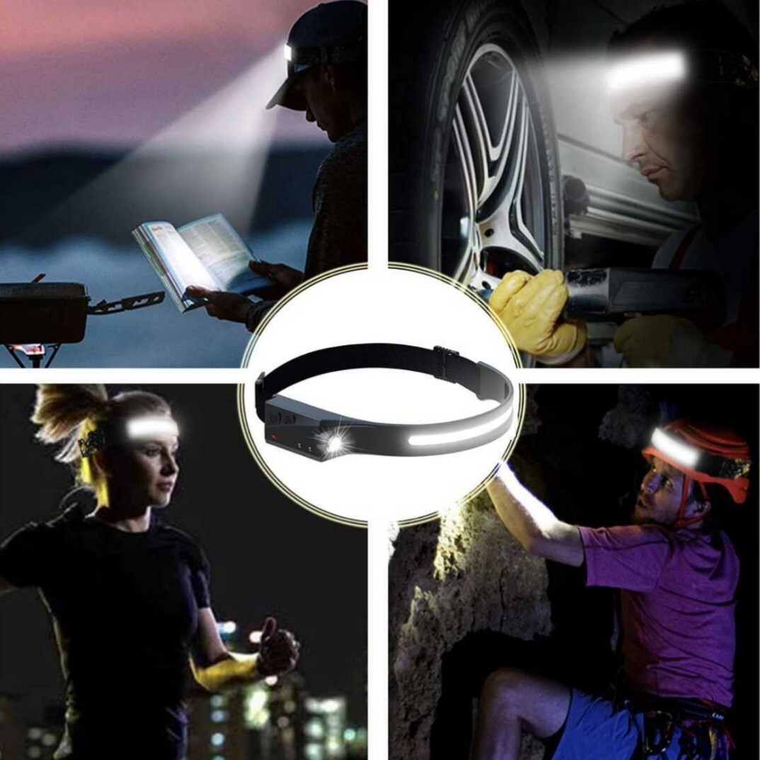 ヘッドライト ヘッドランプ ライト USB IPX4防水 350ルーメン高輝度 サイズ調節可能 軽量 LED 釣り登山 アウトドア キャンプ 災害グッズ 
