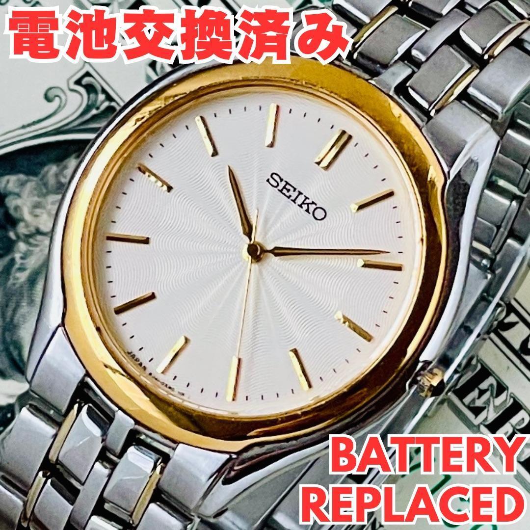 腕時計メンズ電池交換済みセイコーSEIKOドルチェ8J41-6030クォーツ中古アンティーク白文字盤ヴィンテージDOLCE高級ブランドA0511126