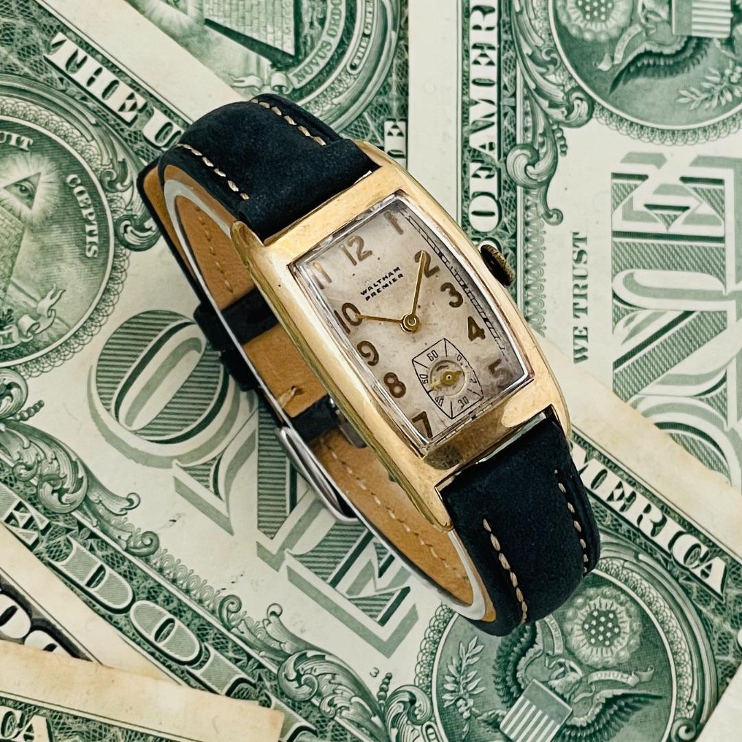 腕時計メンズ動作良好ウォルサムWALTHAMプレミアPremier手巻きアナログ中古アンティーク稼働ゴールド高級ブランドU825の画像4