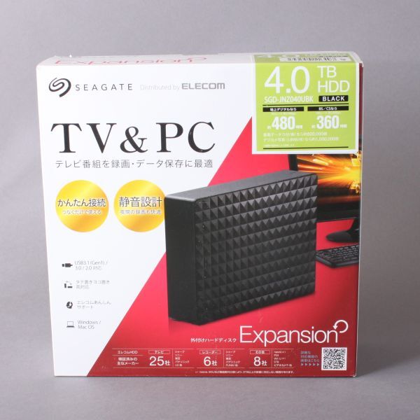 未開封 ELECOM エレコム 外付けハードディスク 4.0TBHDD SGD-JNZ040UBK テレビ パソコン TV PC Expansion ブラック #60※586/k.eの画像3