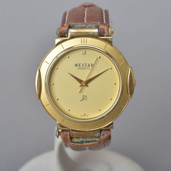 美品 WESTAR ウェスター 腕時計 稼働 18KGOLD 29g メンズ A412242N ゴールド レザー クォーツ ウォッチ ゴールド文字盤 ブランド #N※700の画像1