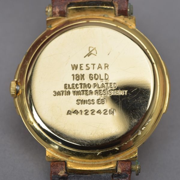 美品 WESTAR ウェスター 腕時計 稼働 18KGOLD 29g メンズ A412242N ゴールド レザー クォーツ ウォッチ ゴールド文字盤 ブランド #N※700の画像3