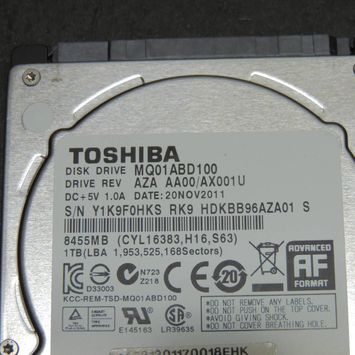 【2台まとめ売り/検品済み】TOSHIBA 1TB HDD MQ01ABD100 (使用時間：4728h/4750h) 管理:F-27_画像4