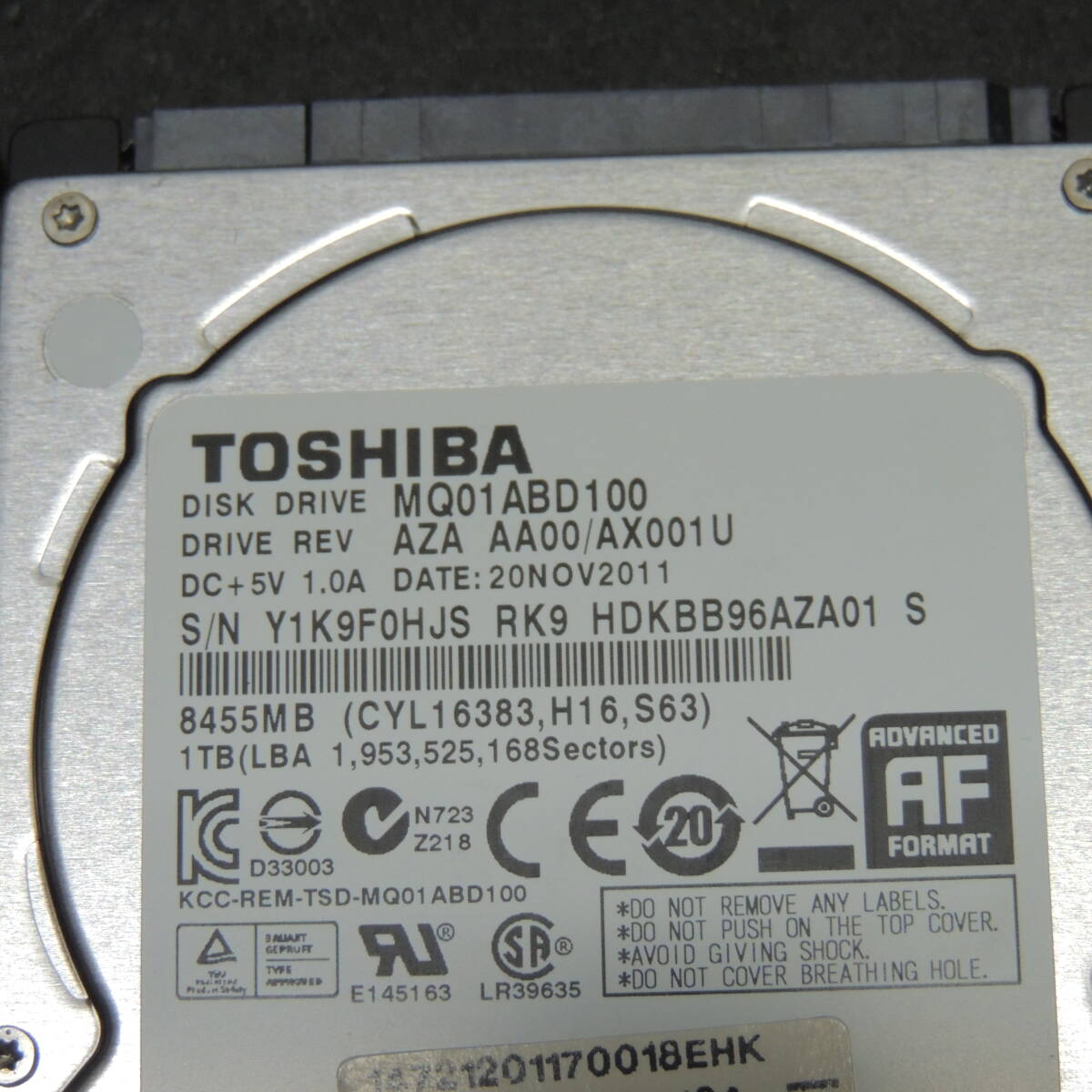 【2台まとめ売り/検品済み】TOSHIBA 1TB HDD MQ01ABD100 (使用時間：4728h/4750h) 管理:F-27_画像5