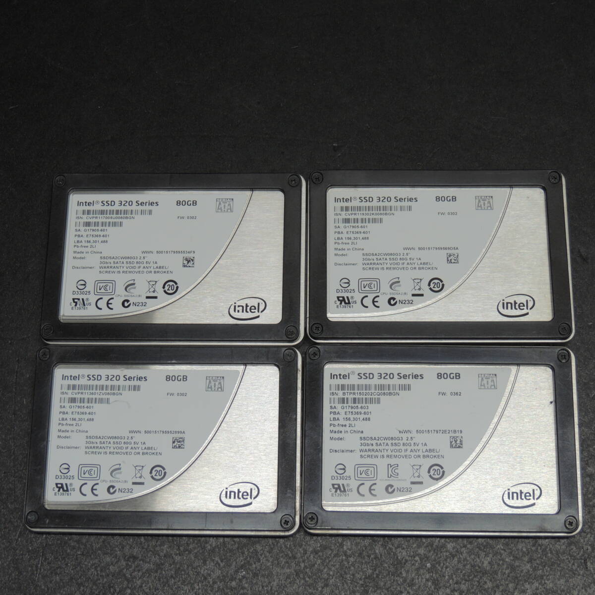 【4台まとめ売り/検品済み】INTEL SSD 80GB SSDSA2CW080G3 (使用時間：14775h/14979h/18829h/25114h)管理:s-37_画像1