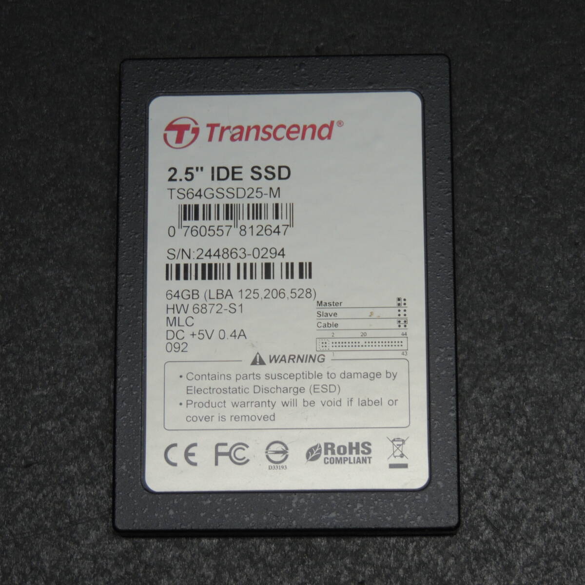 希少品【検品済み】Transcend 2.5 IDE SSD 64GB TS64GSSD25-M 管理:s-44_画像1