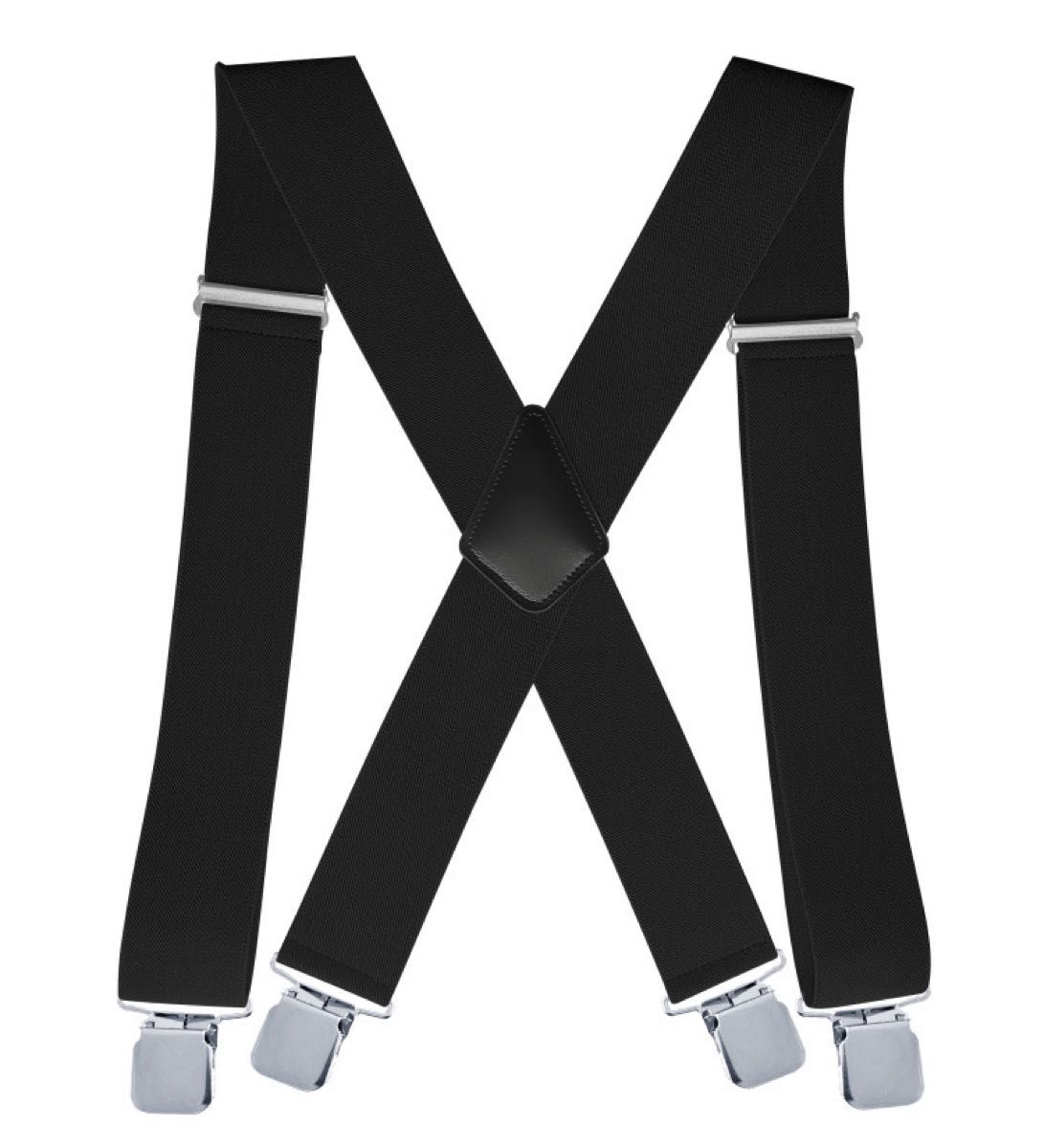 サスペンダー ブラック 太め 幅広 調節可能 男女兼用 ズボン吊 X型 4点留め ブラック サスペンダー 幅広 ベルト 太め