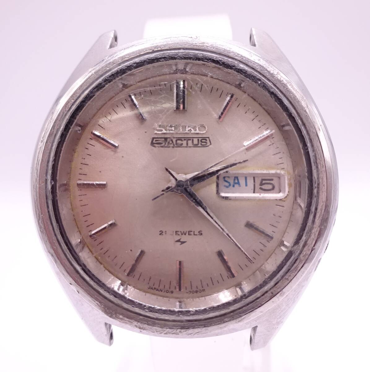 7700801-1【稼働品】セイコー/SEIKO/5アクタス/7019-7060/AT/自動巻/シルバー文字盤/デイデイト/21石/メンズ腕時計の画像2