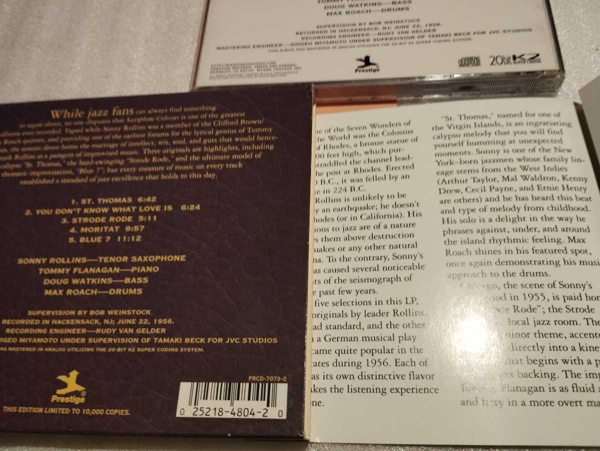 Sonny Rollins ソニー・ロリンズ Saxophone Colossus 50th Anniversary Special US盤CD サキソフォン・コロッサス 20 Bit K2 リマスター版の画像4