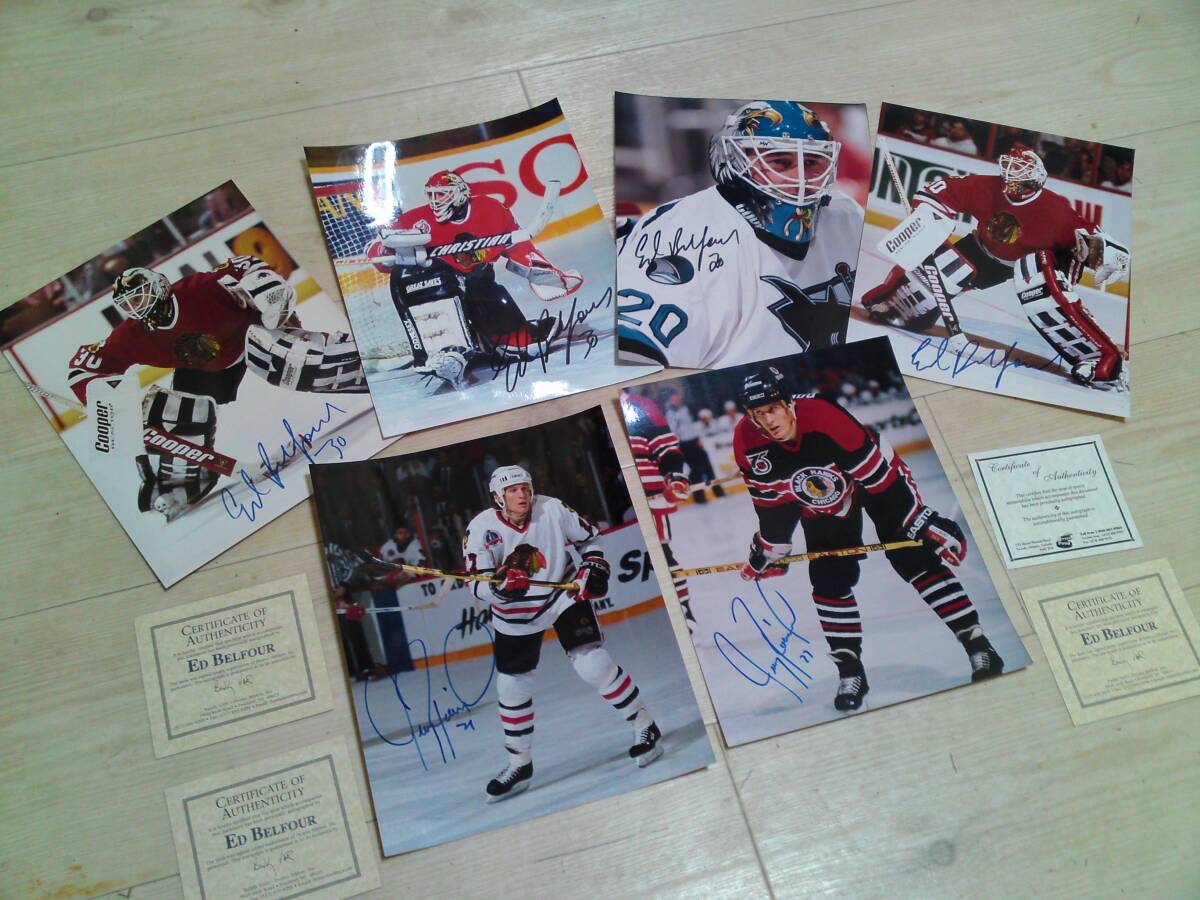 アイスホッケー NHL Chicago Blackhawks ED Belfour / Jeremy Roenick 8x10 autographed 6photo