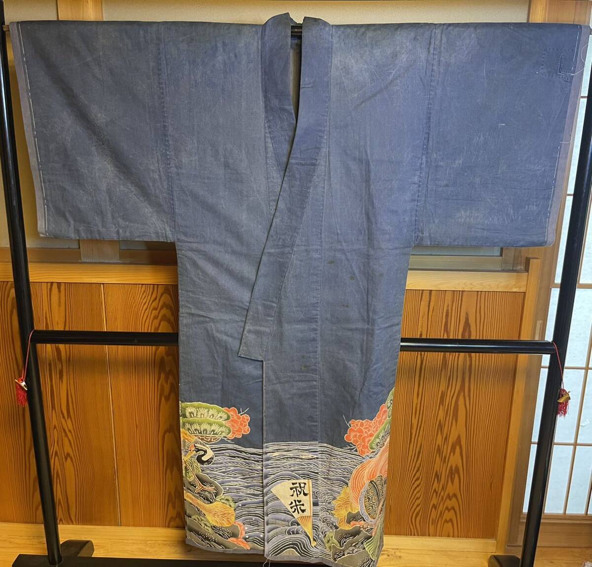 祝い 着物 法被 長寿 半纏 藍染め 木綿 野良着 藍染 アンティーク インディゴ Japanese Vintage Antique 着物 帯 リメイク はっぴ _画像8