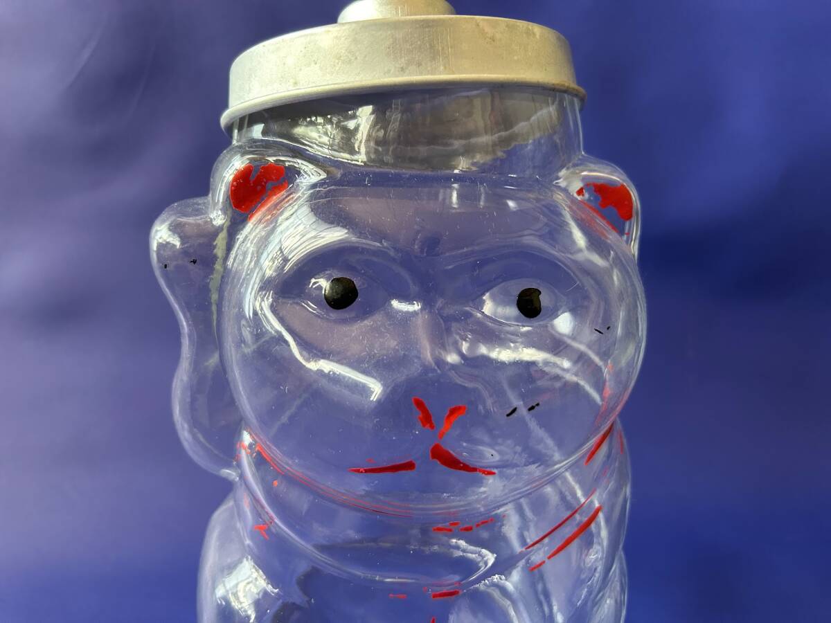 アンティーク 招き猫 お菓子瓶　昭和レトロ ねこ瓶　猫型ガラス瓶 　駄菓子屋 古硝子 保存瓶 地球瓶 _画像8