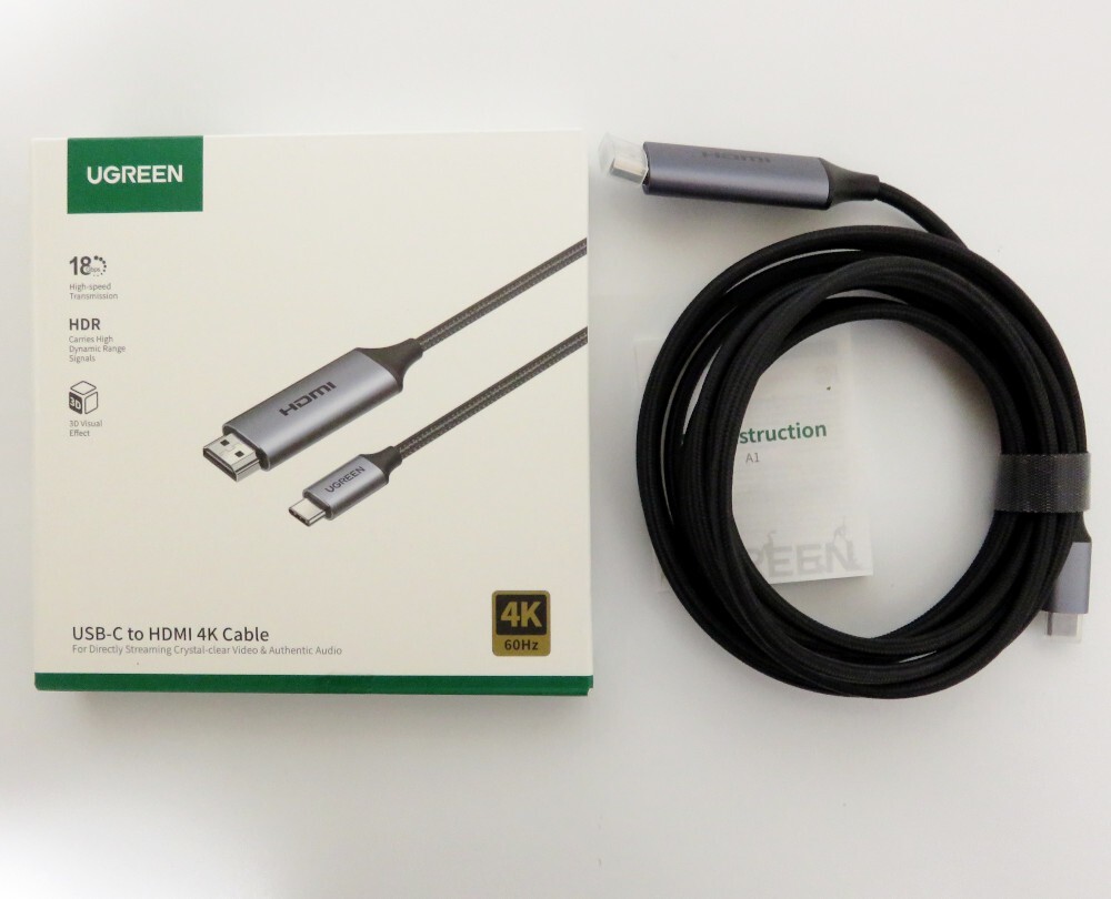【1円スタート】UGREEN USB Type C HDMI 変換ケーブル ナイロン編み 4K@60Hz 3m 1円 TER01_1128の画像1
