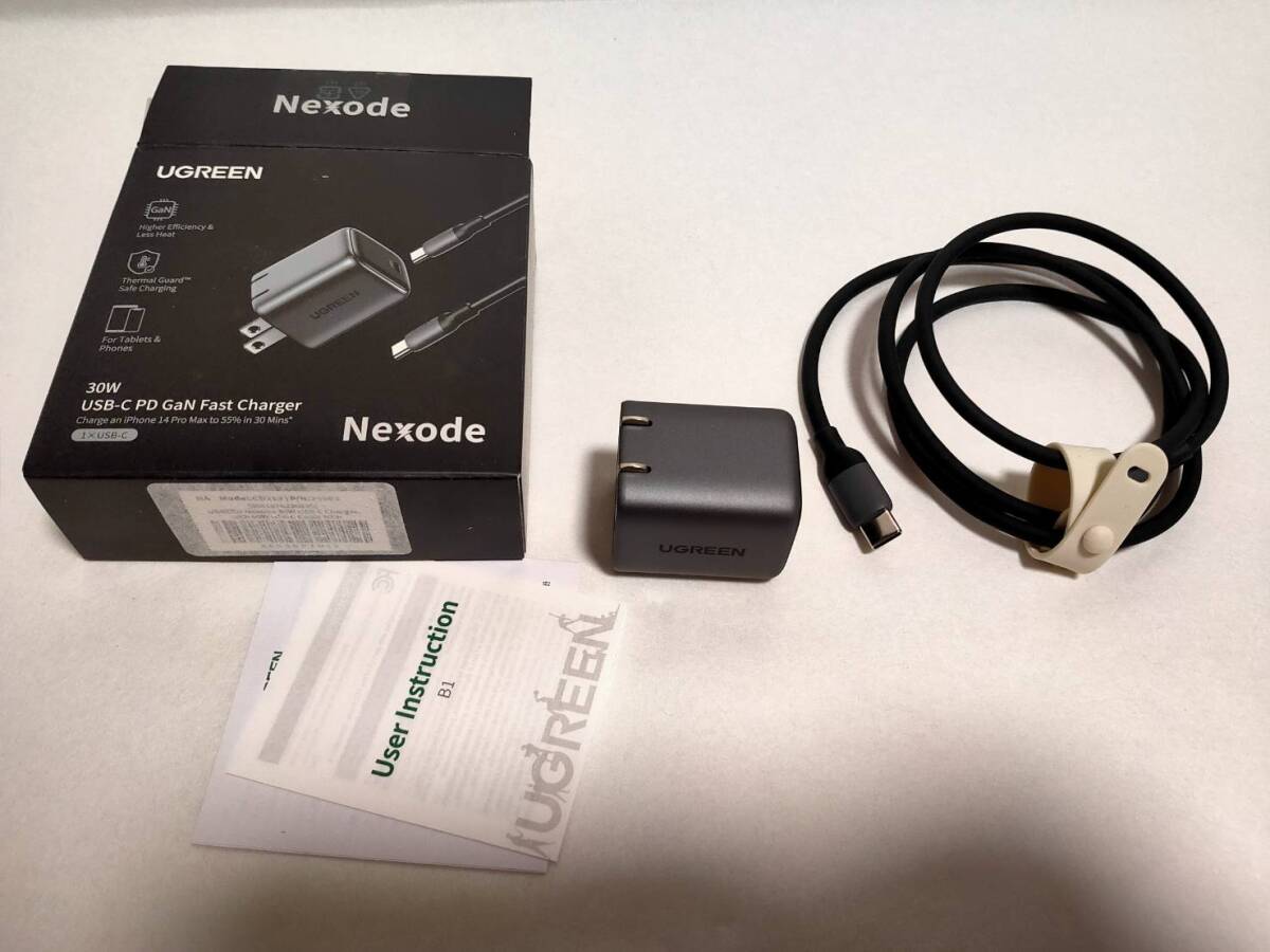 【一円スタート】UGREEN Nexode Mini 30W PD 充電器 USB-C 60W急速充電ケーブル付きセット 1円 HAM01_2097の画像1