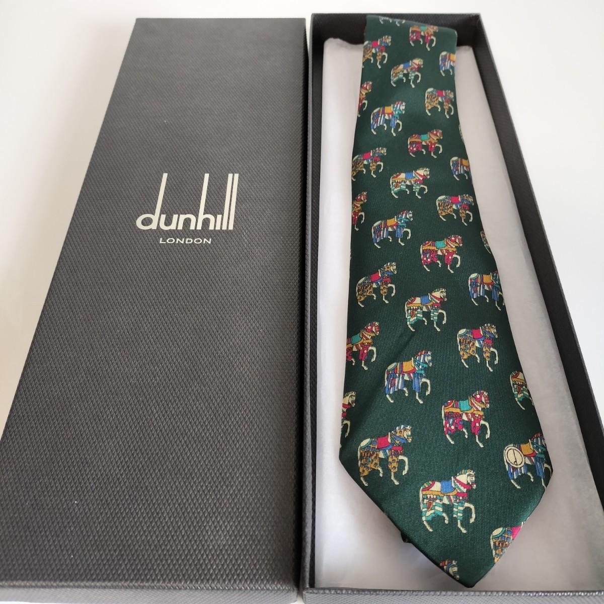  Dunhill (Dunhill) green multicolor horse D Logo necktie 