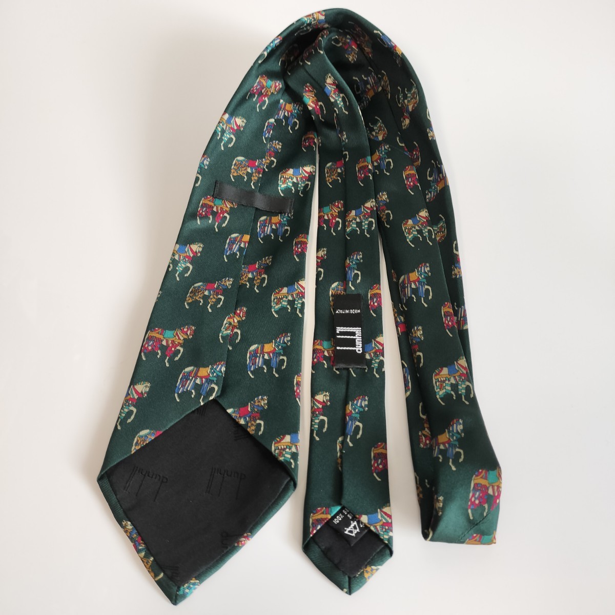  Dunhill (Dunhill) green multicolor horse D Logo necktie 