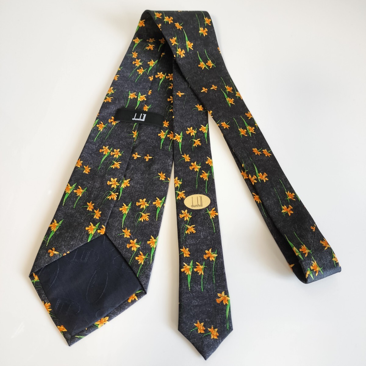 Dunhill (Dunhill) black green orange flower necktie 