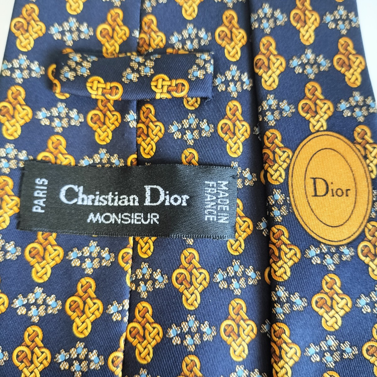 Christian Dior(クリスチャンディオール)紺ゴールドリングネクタイ_画像1