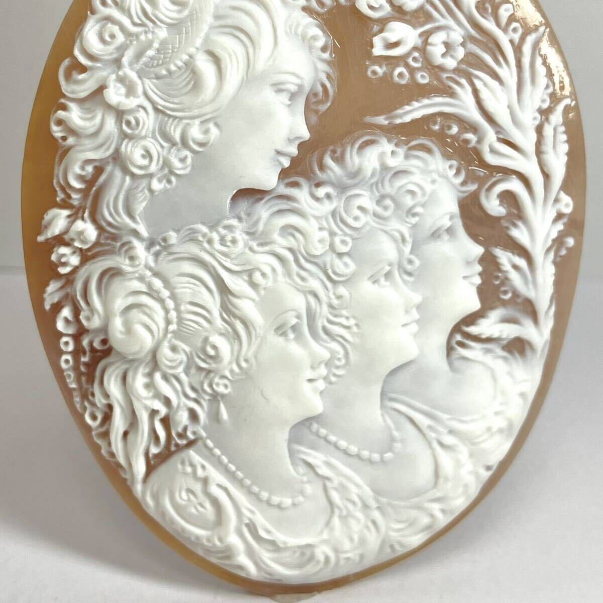 大作!!●シェルカメオ22.5g●m 112.5ct 約60.2×50.9mm 貴婦人 CAMEO 花 アンティーク stone 繊細 ルース 宝石 物の画像4