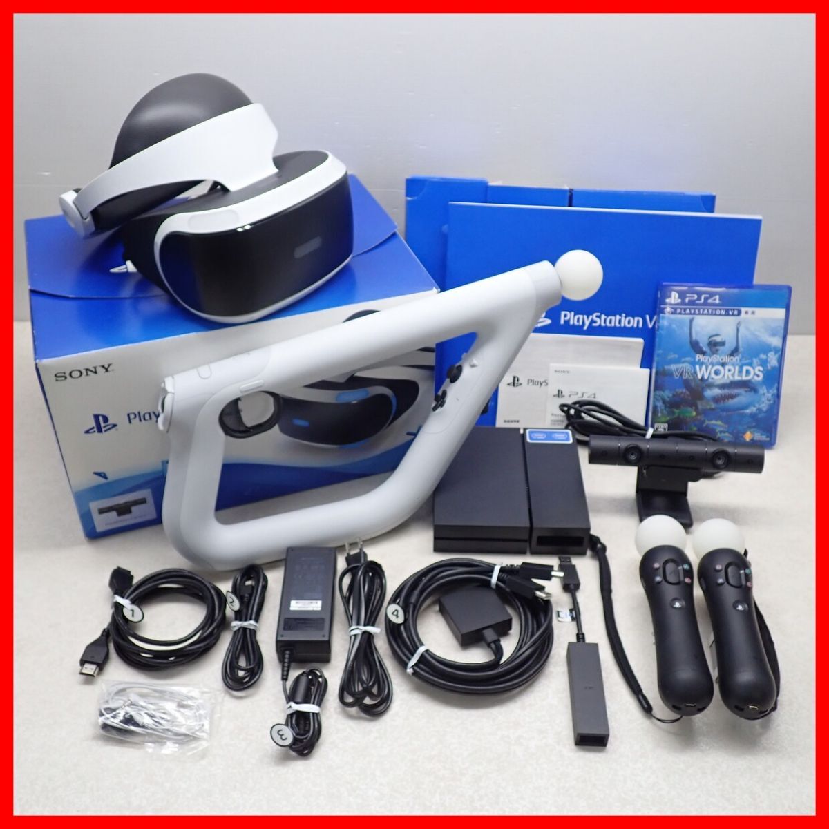 ◇1円〜 動作品 PS4/PS5 PSVR プレイステーションVR PlayStation Camera 同梱版 + シューティングコントローラー 等 まとめてセット【20