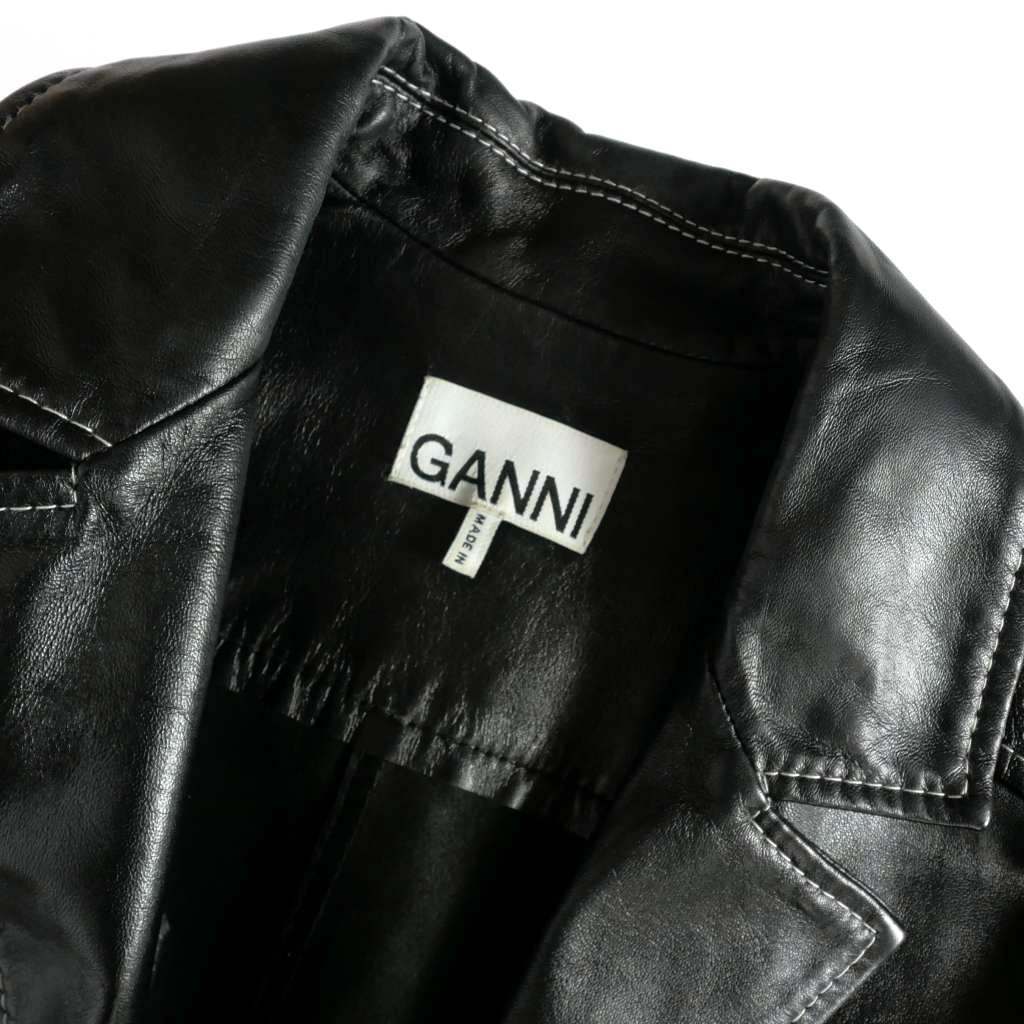 ガニー GANNI ラムレザーワンピース ドレス 半袖 34 ブラック 黒 6239 レディース_画像8