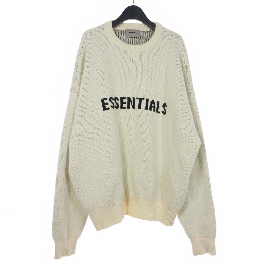 エッセンシャルズ essential+s front logo knit Linen フロントロゴ ニット セーターL クリーム メンズ