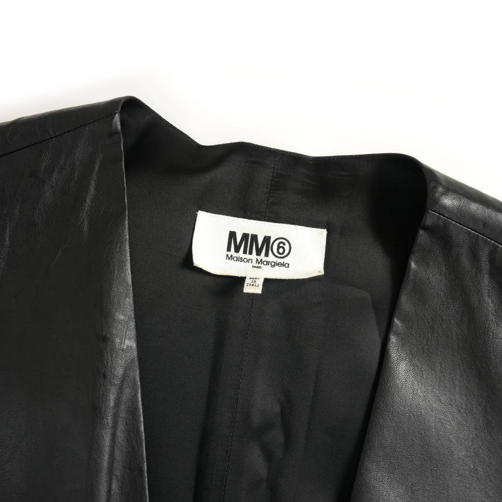 エムエムシックス メゾンマルジェラ MM6 Maison Margiela フェイクレザー ノースリーブワンピース Vネック ひざ丈 40 黒 ブラック_画像5