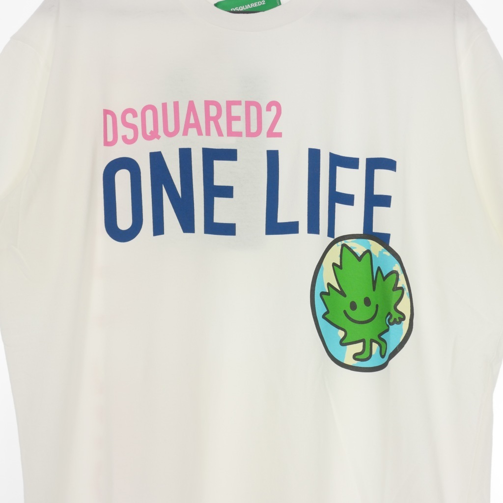 未使用品 ディースクエアード DSQUARED2 22SS ONE LIFE ONE PLANET ロゴプリントＴシャツ カットソー 半袖 M ホワイト 白 S78GD0056_画像3