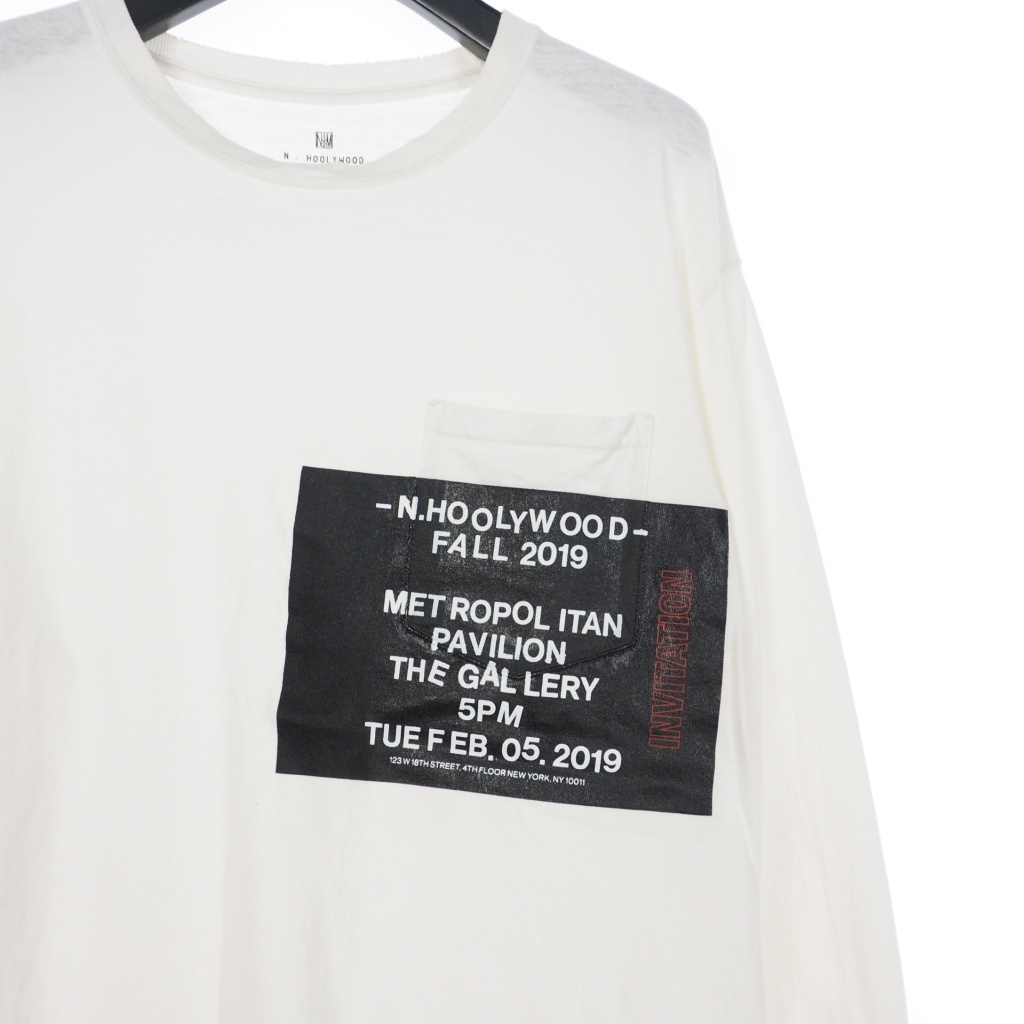 ミスターハリウッド N.HOOLYWOOD プリント 長袖Tシャツ ロンT カットソー 胸ポケット 36 白 ホワイト 192-CS32-082 メンズ_画像4