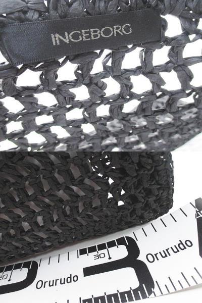 未使用品 インゲボルグ INGEBORG トートバッグ 編み フラワーモチーフブラック 黒系 ペーパー素材 レディース_画像9