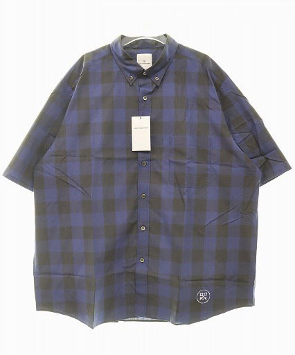 ユニフォームエクスペリメント uniform experiment 23SS S/S BIG B.D SHIRT BLUE 4 UE-230041 ビッグ シャツ 半袖 チェック ブルー ブラッ_画像2