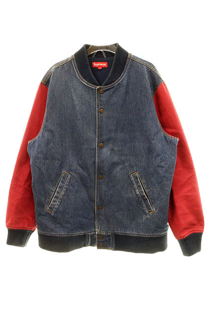 シュプリーム SUPREME 14AW Denim Twill Varsity JKT デニム バーシティジャケット スタジャン L【ブランド古着ベクトル】240302☆AA★ メ_画像1