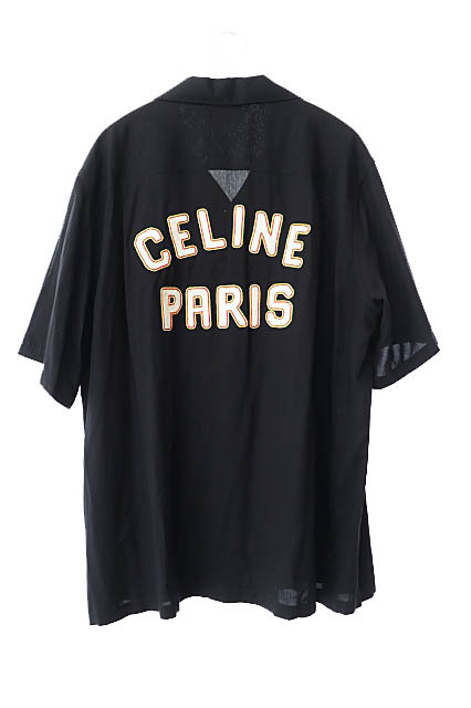 セリーヌ CELINE 23AW Hawaiian S/S Shirt バック ロゴ刺繍 オープンカラー ハワイアン アロハ 半袖 シャツ 2C84A852C 41 黒 ブラック 2403の画像2