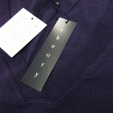 未使用品 セオリー theory カットソー Tシャツ Vネック 半袖 フレンチスリーブ コットン 薄手 ストレッチ 2 紫 パープル /CK28 レディース_画像5