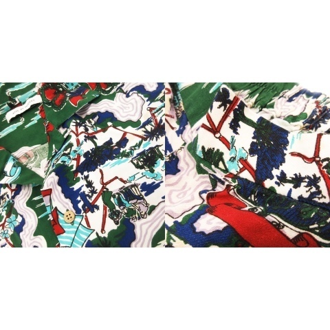 アズールバイマウジー AZUL by moussy セットアップ 上下 アロハ シャツ 開襟 半袖 ショートパンツ リゾート S 緑 グリーン /CK23_画像5