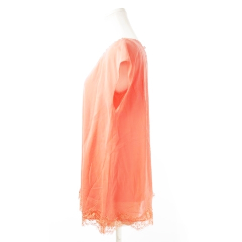  ef-de ef-de blouse cut and sewn round neck short sleeves Layered chiffon biju- race 9 coral /CK22 * lady's 