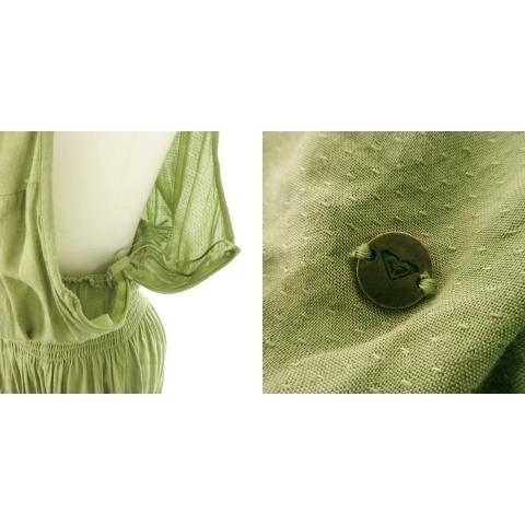  Roxy One-piece long maxi american sleeve gya The - waist Mark double slit dot embroidery M green green /AH16 *