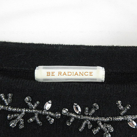 ビーラディエンス BE RADIANCE ビーズ装飾 レーヨン混 ニット カットソー 長袖 黒 ブラック F レディース_画像3