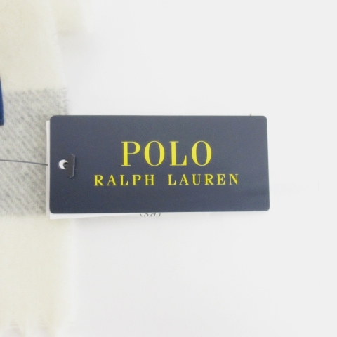 ポロ ラルフローレン POLO RALPH LAUREN タグ付き リサイクルウール マフラー マフラー ボーダー イタリア製 ホワイト ■ECS メンズ レディ_画像4