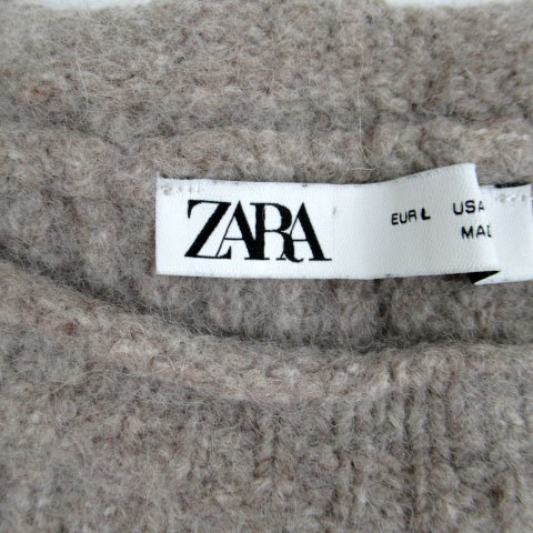 ザラ ZARA ニット セーター 長袖 ラウンドネック ウール混 アルパカ混 L グレージュ /SM10 レディース_画像4