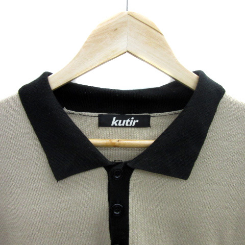 kutir クティール ニットシャツ 半袖 無地 オーバーサイズ L ベージュ 黒 ブラック /YS17 メンズ_画像3