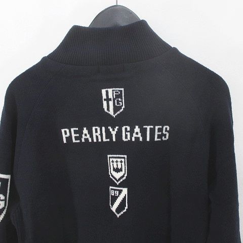  Pearly Gates PEARLY GATES sport wear Golf wear long sleeve knitted sweater 4 navy navy blue series half Zip Logo lining pocket Japan 