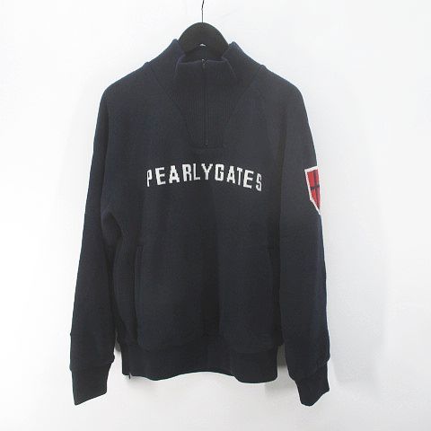  Pearly Gates PEARLY GATES sport wear Golf wear long sleeve knitted sweater 4 navy navy blue series half Zip Logo lining pocket Japan 