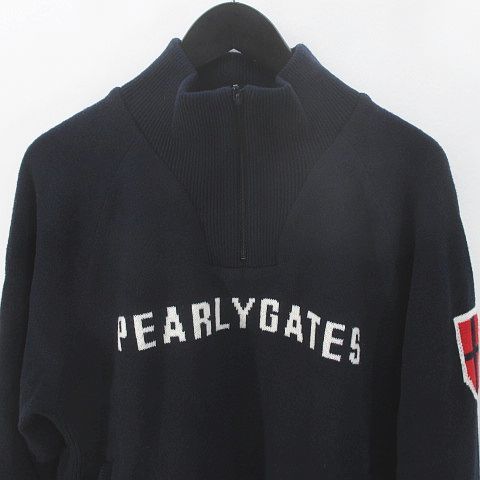  Pearly Gates PEARLY GATES sport wear Golf wear long sleeve knitted sweater 4 navy navy blue series half Zip Logo lining pocket Japan 