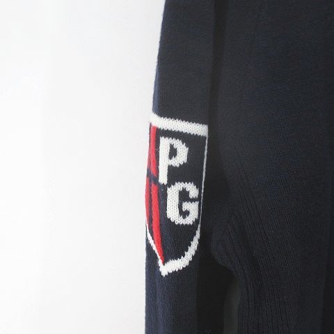  Pearly Gates PEARLY GATES sport wear Golf wear long sleeve knitted sweater 4 navy navy blue series half Zip Logo lining pocket Japan 