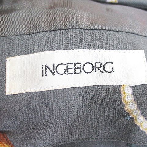 インゲボルグ INGEBORG 七分袖 ロング丈 フレアワンピース ワンピース 灰系 グレー レース 刺繍 肩パット 裏地 総柄 レディース_画像3